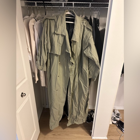 Pretty Little Things, khaki heavier trench coat, plus size, long trench coat - Picture 2 of 5